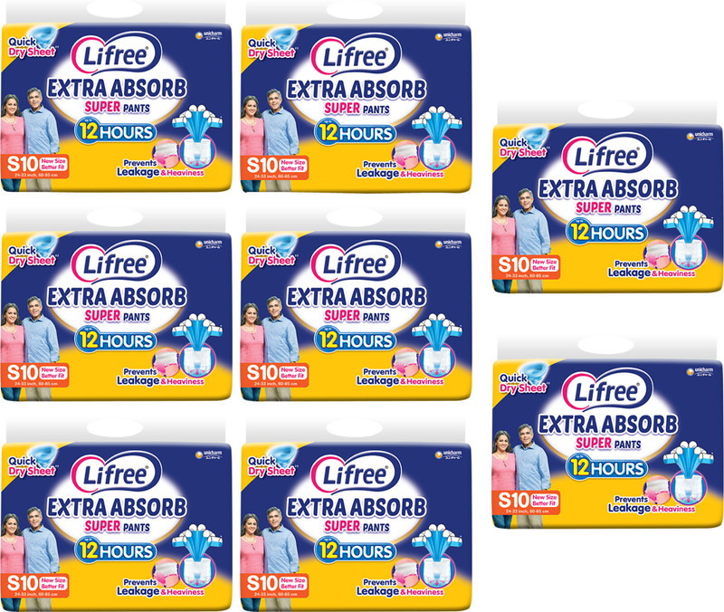 LIFREE Extra Absorb Super Pants - S Size | Adult Diapers | 12H Leak Protection AE Adult Diapers - S(60 Pieces)