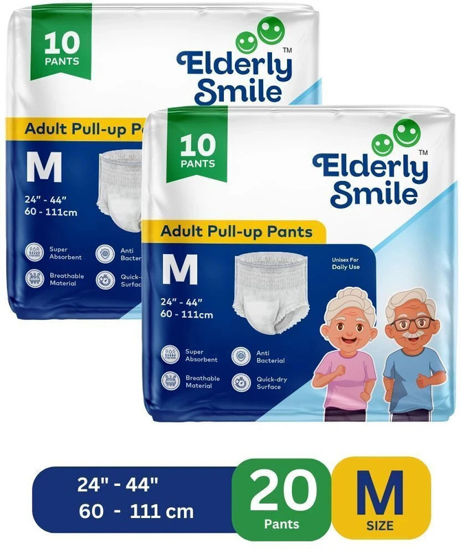 Elderly Smile Super Absorbent Premium Pull Up Pants | Waist Size (24"-44") | Adult Diapers - M(10 Pieces)