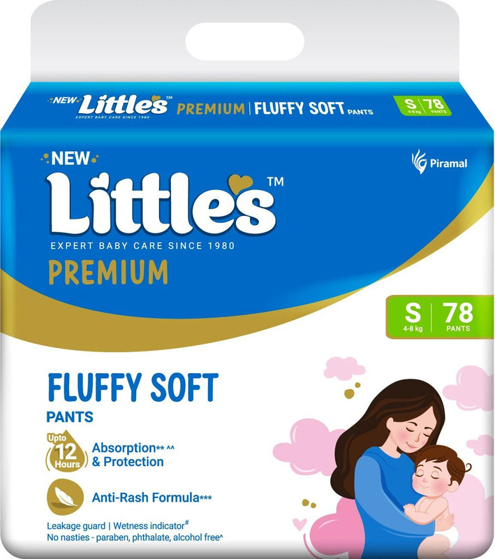 Little's Comfy Baby Pants - Premium, 12 Hours Absorption, Wetness Indicator, Cotton Soft - S(78 Pieces)