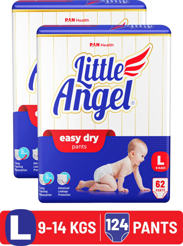 Little Angel Easy Dry Diaper Pants with 12 hrs absorption 62 Count/Pack,Pack of 2,9-14 Kgs - L(124 Pieces)