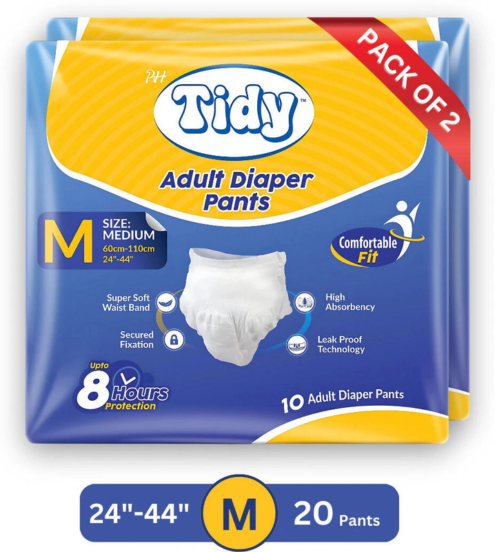 PH TIDY Pants Style Super Absorbent and Leak Proof Unisex Waist Size (24-44 Inches) Adult Diapers - M(10 Pieces)