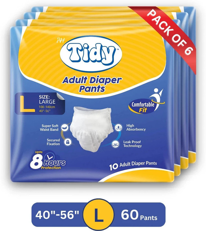 PH TIDY Pants Style Super Absorbent and Leak Proof | Unisex | Waist Size (24"-44") Adult Diapers - M(60 Pieces)