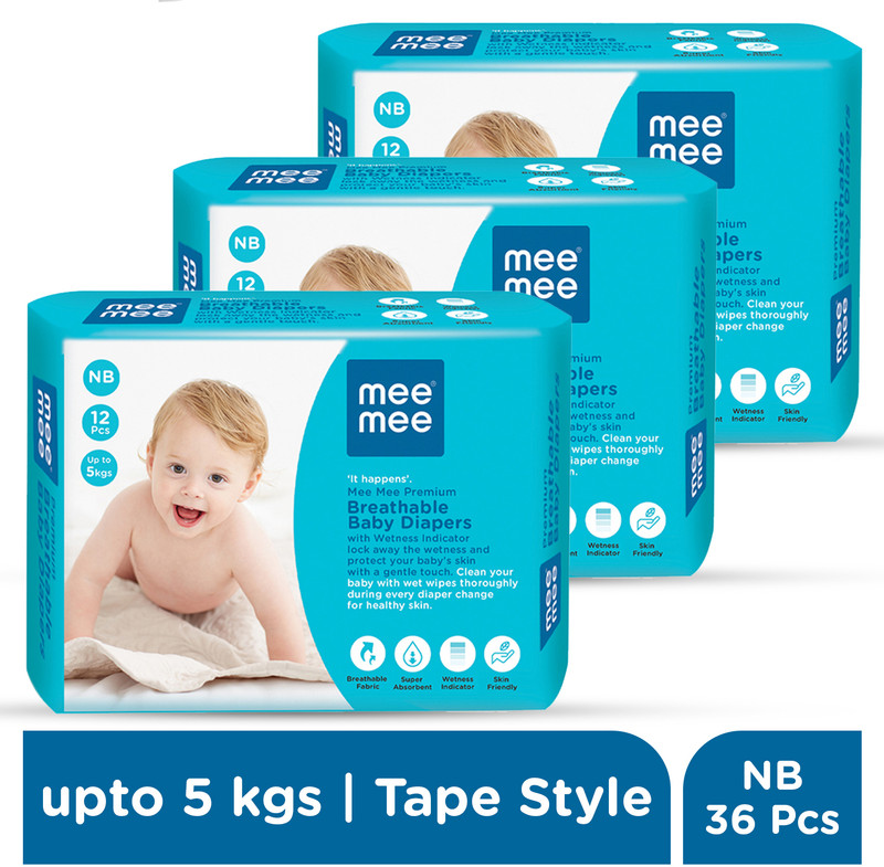 MeeMee Baby Diaper Tape, Wetness Indicator, Leakage Protection, High Absorb Technology - New Born(32 Pieces)
