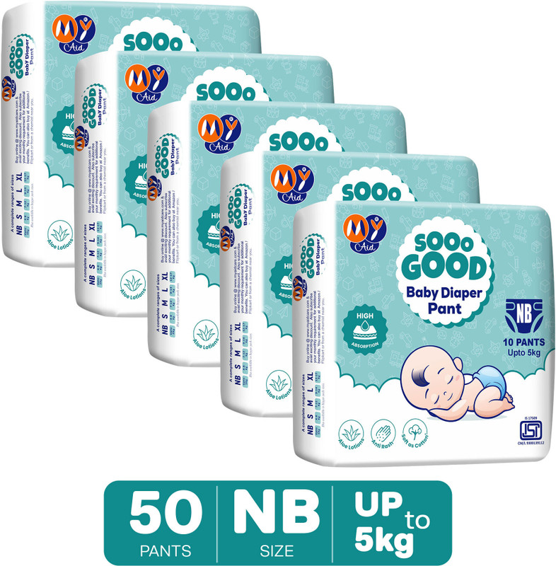 MyAid SOOO GOOD Super Soft Baby Diaper Pants – Fast Absorption , Rash-Free, Leak-Proof - New Born(50 Pieces)