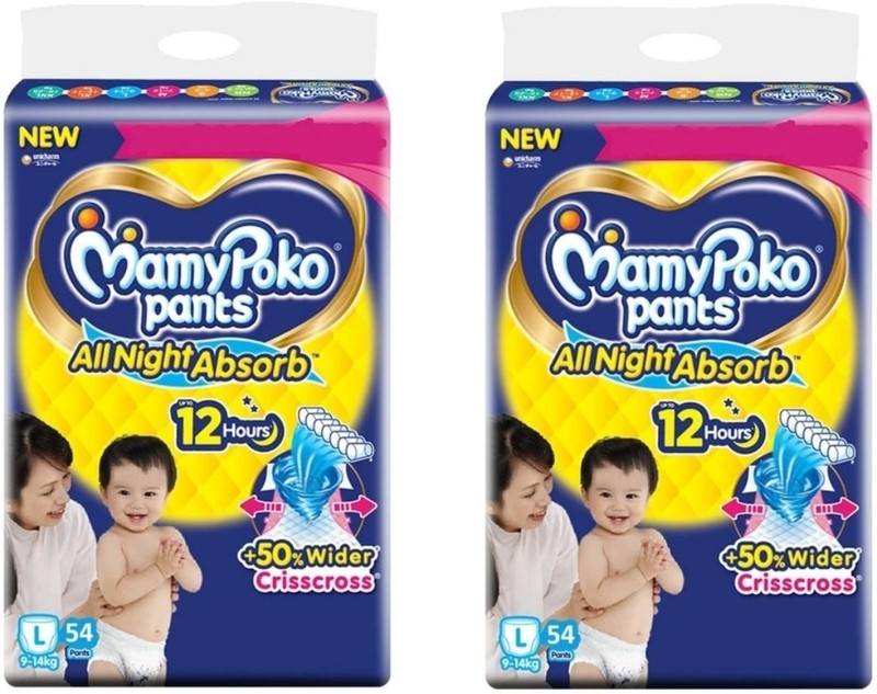 MAMYPOKOPANTS All Night Absorb Large - ( 54 Pieces) (Pack Of 2 ) L- (108 Pieces) - L(108 Pieces)