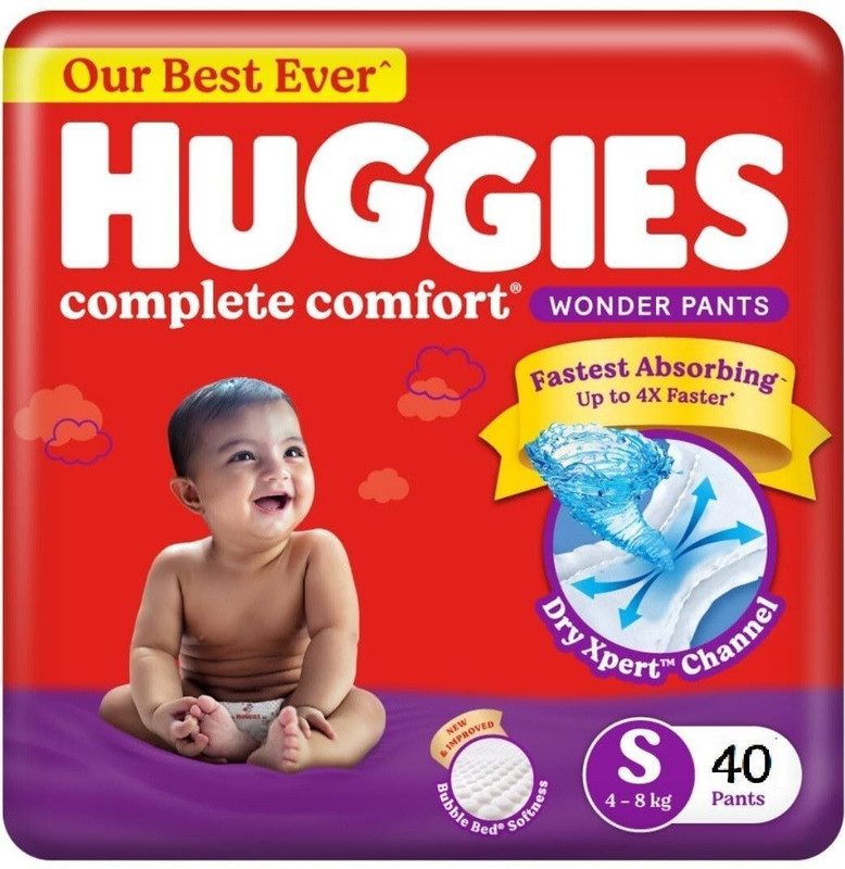 Huggies Complete Comfort Wonder Pants Dry Xpert Channel Small Size S-40 (pack of 1) - S(40 Pieces)