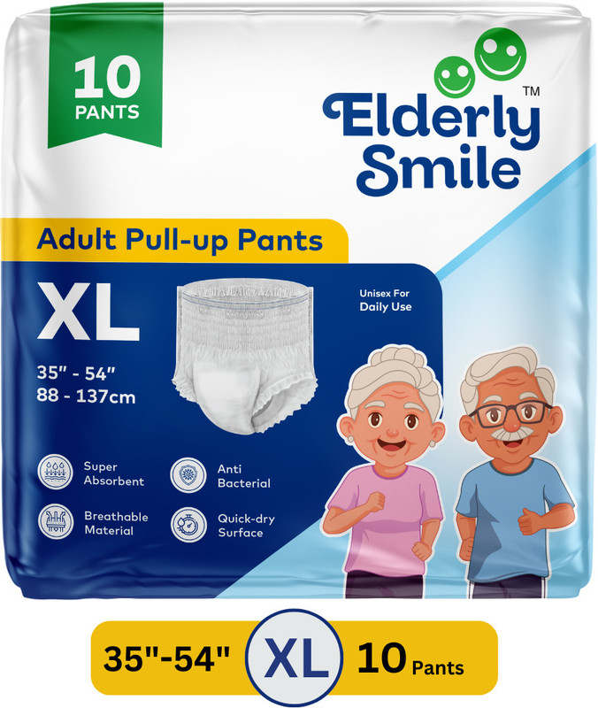 Elderly Smile Pant Style | Unisex Comfort Fit, Odor Control, Ultra Absorbent & Leak-Proof Adult Diapers - XL(10 Pieces)