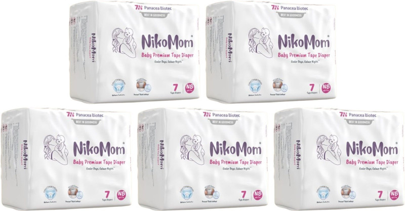 NikoMom Baby Tape Diaper 270ml Absorb Upto 5kg Babies Soft & All-Night Dry (Set of 5) - New Born(35 Pieces)