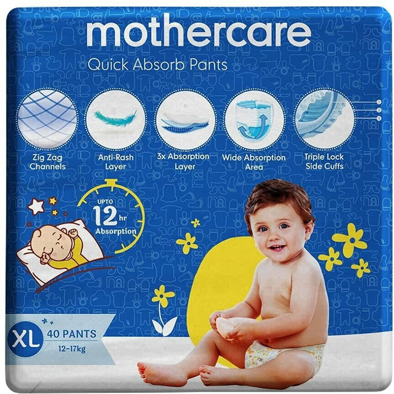 Mothercare Quick Absorb Anti-Rash Diaper Pants for Babies, XL, 40 Count,(Pack of 1) - XL(40 Pieces)