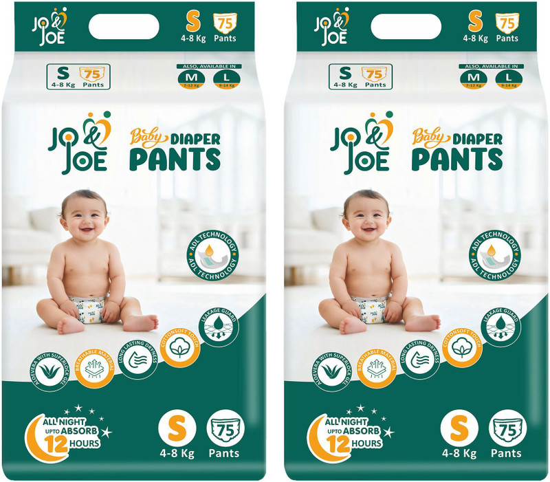 Jo & Joe Baby Diaper Pants with 12hrs Absorption, ADL Technology, Small (4-8kg),Pack of 2 - S(150 Pieces)