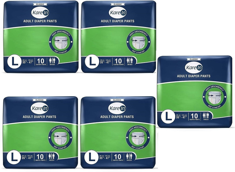 KareIn Classic Adult Diaper Pants, Large 90-120 Cm (35"- 47"), Unisex Adult Diapers - L(50 Pieces)