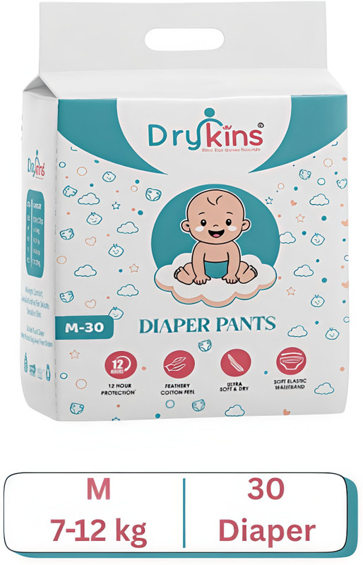 Drykins Baby Diaper 12 Hour Protection - M(30 Pieces)