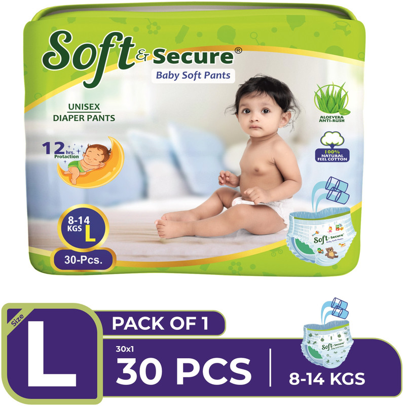 soft & secure Baby Diapers Advanced Leak Protection: Dual-lock core technology - L(30 Pieces)