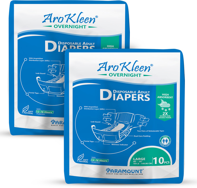 Arokleen OVERNIGHT Adult diaper Unisex ISI Certified Waist Size 127-170.18 CM Set of 3 Adult Diapers - XL(30 Pieces)