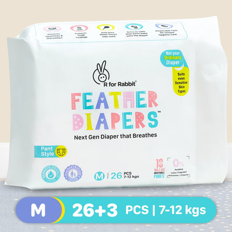 R for Rabbit Medium m Size Premium Feather Diaper for Baby 7 to 12 kgs (29 Pack Offer) - M(29 Pieces)
