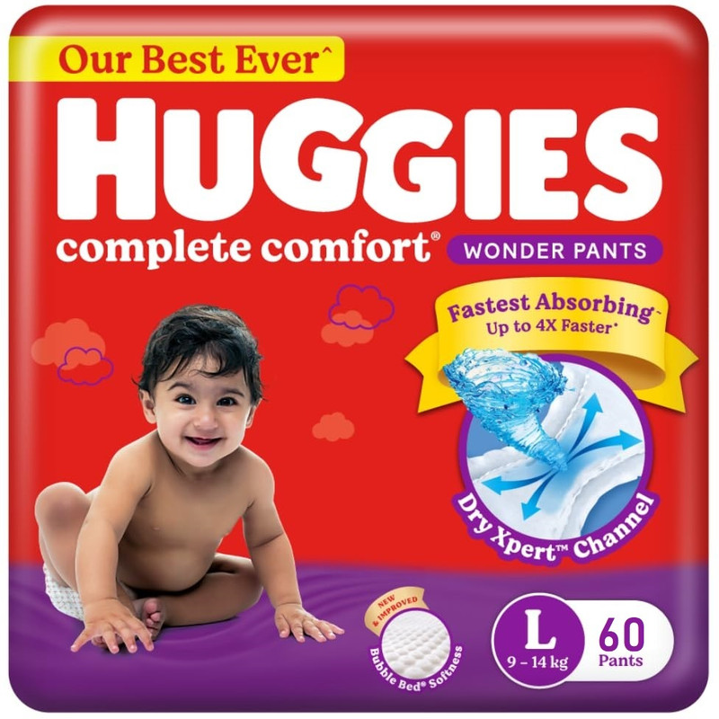 Huggies Complete Comfort Baby Diaper - LARGE (60 Pieces) - L(60 Pieces)