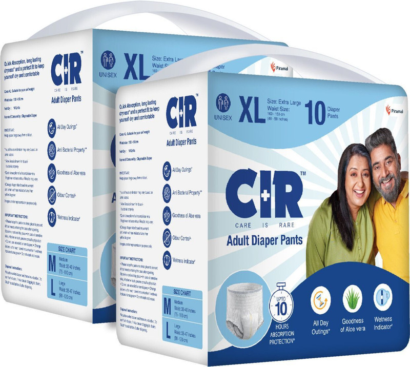 CIR 10 hr Absorption Protection with Wetness Indicator Odour Control Pant Adult Diapers - XL(20 Pieces)