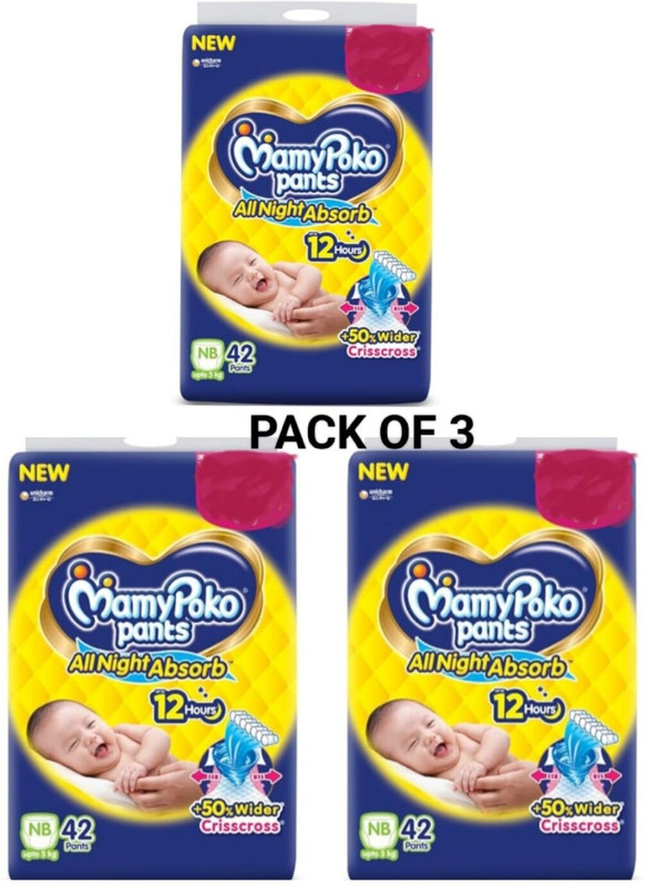 MamyPoko Extra absorb baby diapers NB-42 Count (pack of 3)-New born - New Born(3 Pieces)