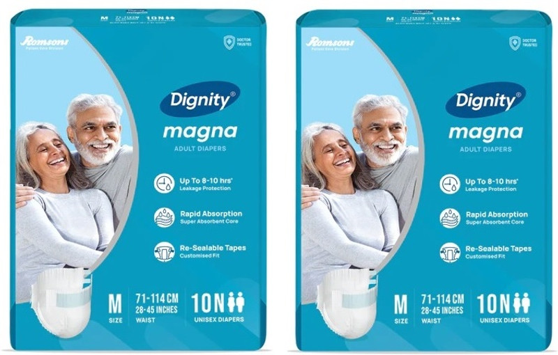 Romsons Dignity Adult Diaper, Size-Medium, Waist Size 28" - 45", (Pack of 2) Adult Diapers - M(20 Pieces)