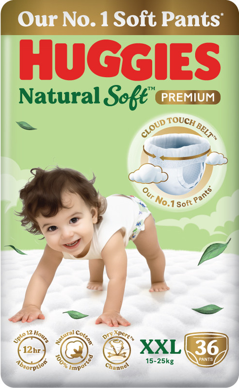 Huggies Natural Soft Premium Baby Diaper Pants, Our No.1 Soft Pants|XXL (18 X 2)~36 Pcs - XXL(36 Pieces)