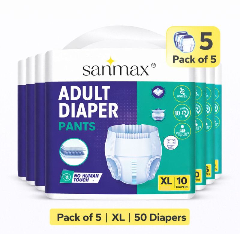 Sanmax Adult Diaper Pant Style|Japanese Polymer Power|12 hr Protection|50PC (M) Adult Diapers - M(50 Pieces)