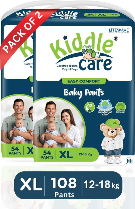 Kiddle Care Easy Comfort Baby Diaper Pants | Extra Large (XL) | 12-18 Kg | Pack of 2 - XL(108 Pieces)