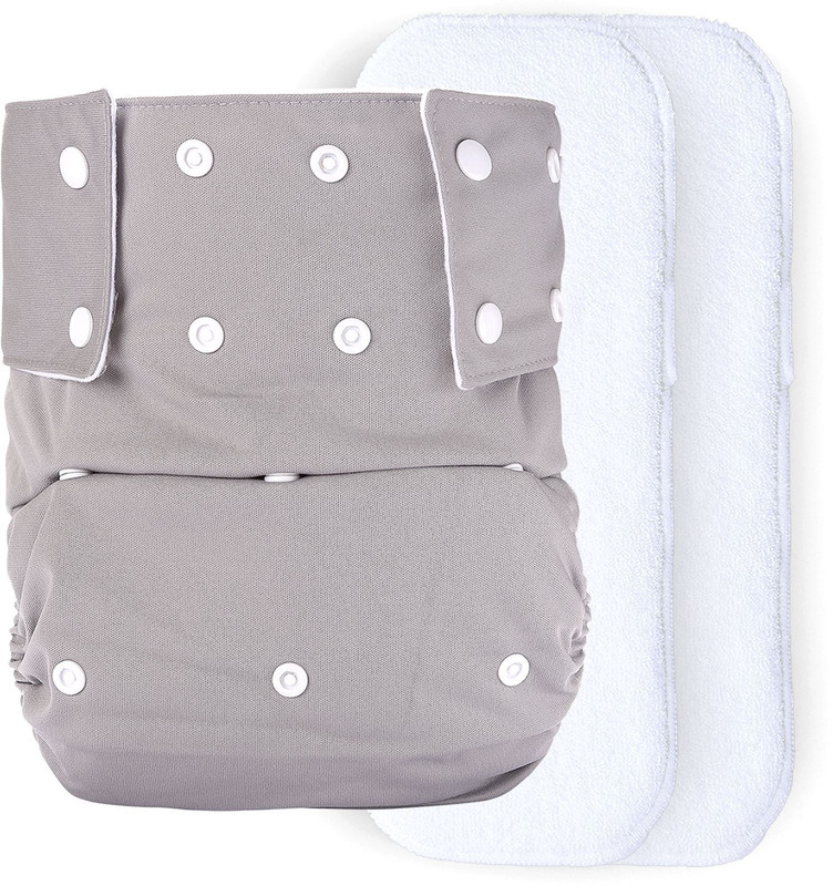 bumberry Adult Cloth Diaper "SML" (Waist Size 28-36 inch) + 2 Wet Free Inserts (Grey) Adult Diapers - M - L(3 Pieces)
