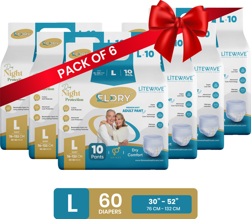 Eldry Unisex | Premium Soft Adult Pant Style Diapers | XXL | (Pack of 6) Adult Diapers - XXL(60 Pieces)
