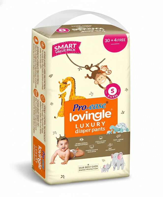 Pro-ease Lovingle Premium Baby Diaper Pants | Size Small| 34 Count - S(34 Pieces)