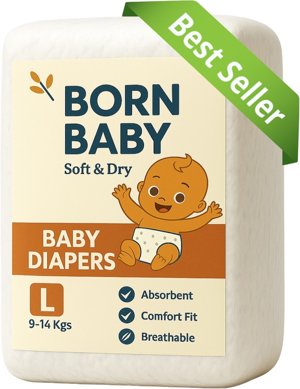 Born Baby Soft & Dry Diapers - Large | Ultra Absorbent & Comfort Fit Baby Diapers - L(75 Pieces)