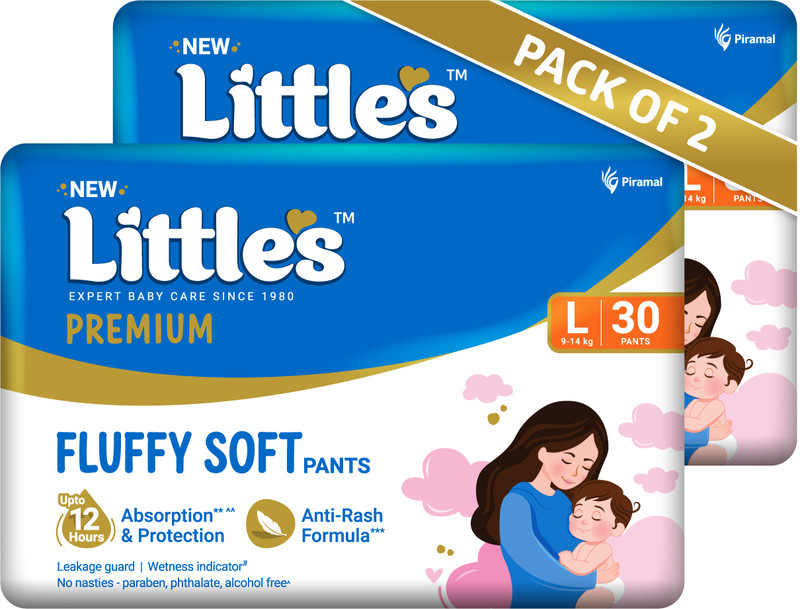 Little's Comfy Baby Pants Diapers with Wetness Indicator and 12 hours Absorption | Large - L(60 Pieces)
