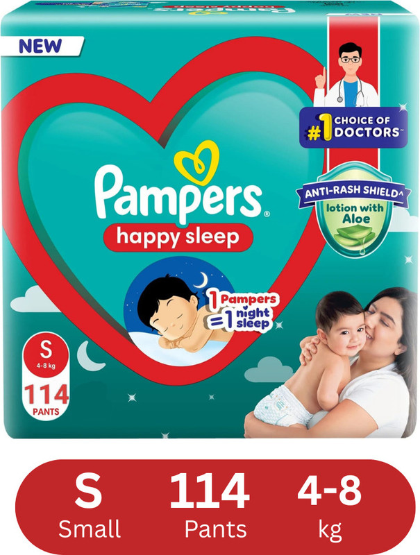 Pampers Happy Sleep Pants With Anti Rash Shield Small - S(114 Pieces)