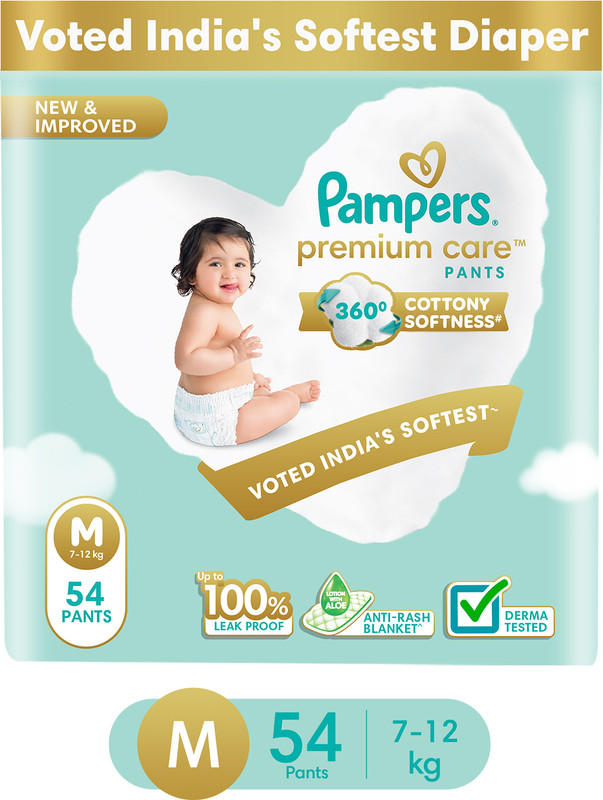 Pampers Premium Care Diaper Pants with 360 Cottony Softness - M(54 Pieces)