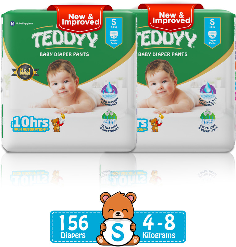 TEDDYY Easy Diaper Pants with Rash Protection and 3x Faster absorption Technology - S(156 Pieces)