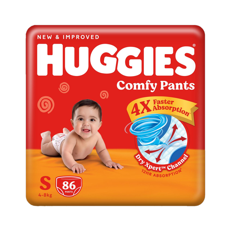 Huggies Comfy Baby Diaper Pants, Upto 50% Faster Absorption - S(86 Pieces)