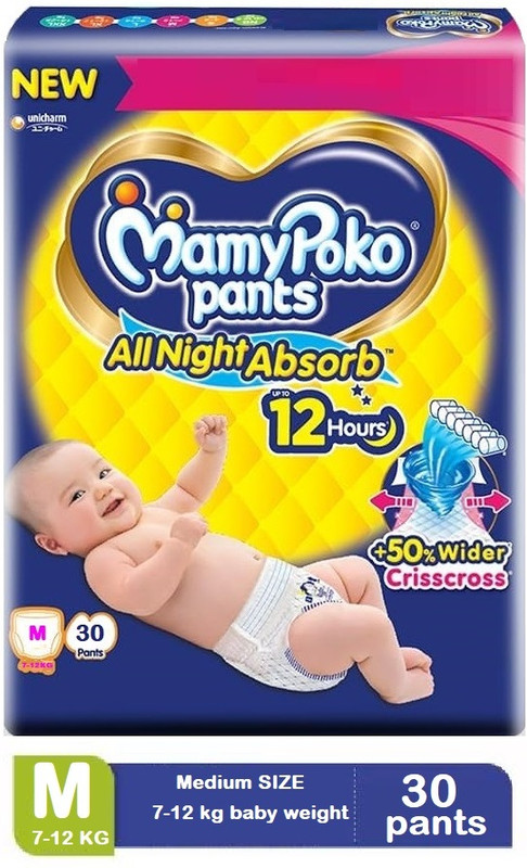 MamyPoko All Night Absorb comfortable baby Diaper Pants medium Size - M(30 Pieces)
