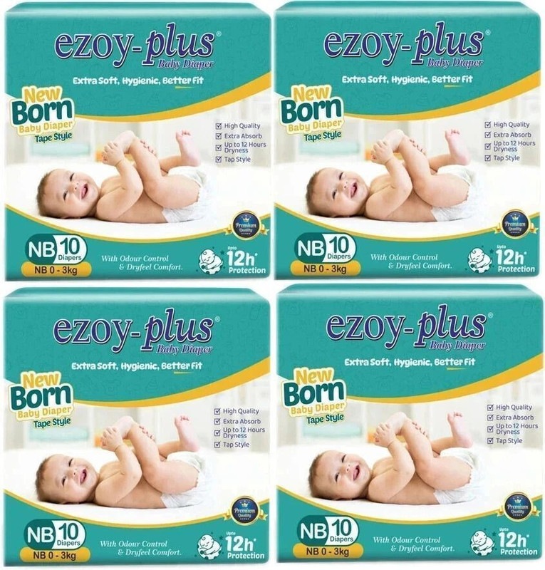 Ezoyplus Newborn Baby Diaper Tape Style (0-4 Kg) | Hygienic & Comfortable - New Born(40 Pieces)