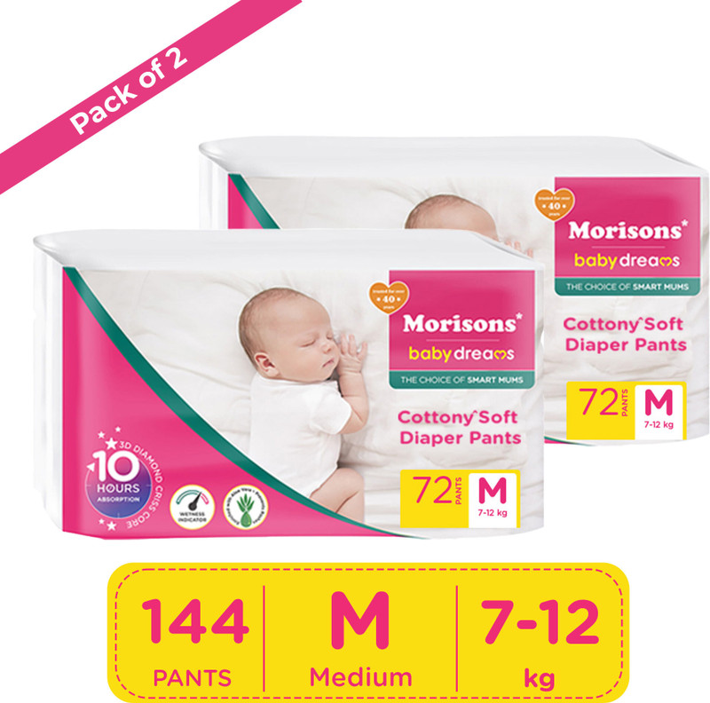 Morisons Baby Dreams Cottony Soft Diaper Pants - M(144 Pieces)