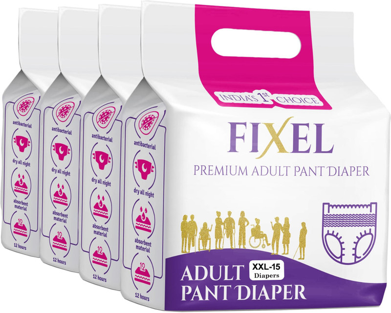 fixel Adult diaper pants Waist size 93-157 cm (37"62") Adult Diapers - XXL(60 Pieces)