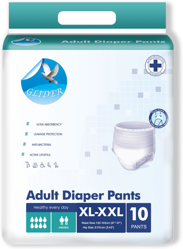 GLIDER Adult Diaper Pants XL-XXL ,SUPERIOR ABSORBENCY-120-145 cm,47 - 57 inch(10 Count) Adult Diapers - XXL(10 Pieces)