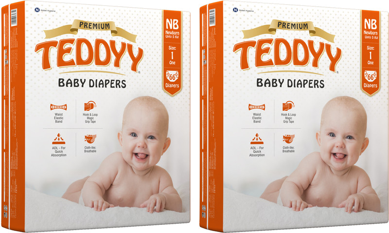 TEDDYY Baby Premium Tape Diapers - New Born(132 Pieces)