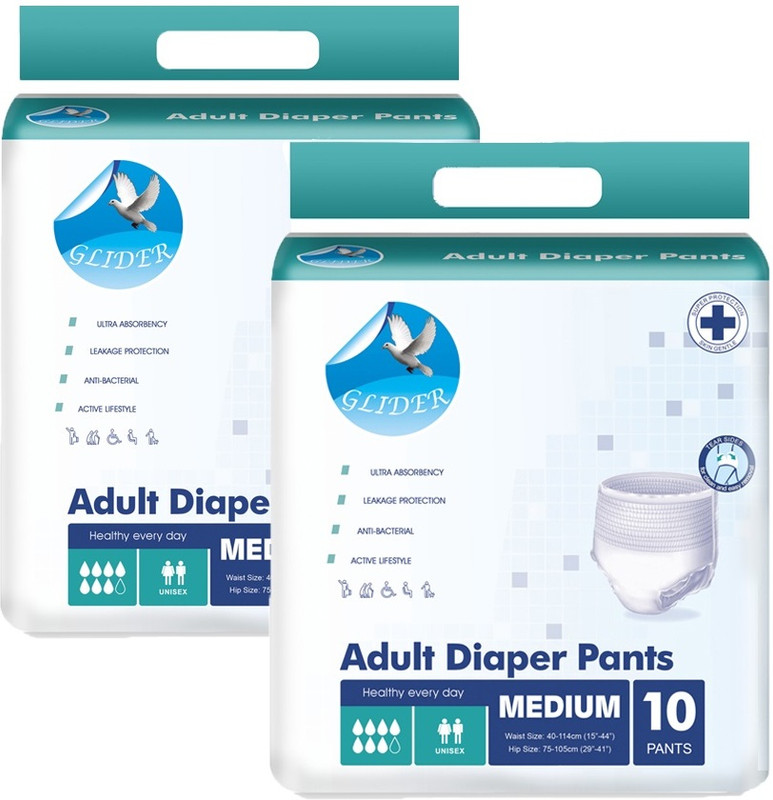 GLIDER Adult Diaper Pull Ups MEDIUM - Pant Style (Count10) (29-41 inch, 75-105 cm) Adult Diapers - M(10 Pieces)