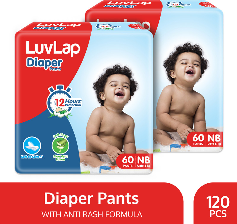 LuvLap Diaper Pants New Born (NB) 0 to 5kg, Super Jumbo Pack Baby Diaper Pants - New Born(120 Pieces)