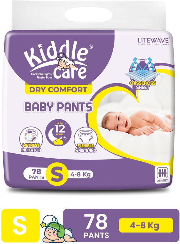 Kiddle Care Advance Soft Premium Baby Diaper Pants Up to 12Hrs Protection | Small | 4-8 Kg - S(78 Pieces)