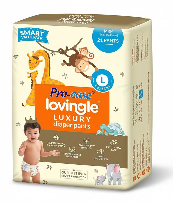 Pro-ease Lovingle Premium Baby Diaper Pants | Size Large| 21 Count - L(21 Pieces)
