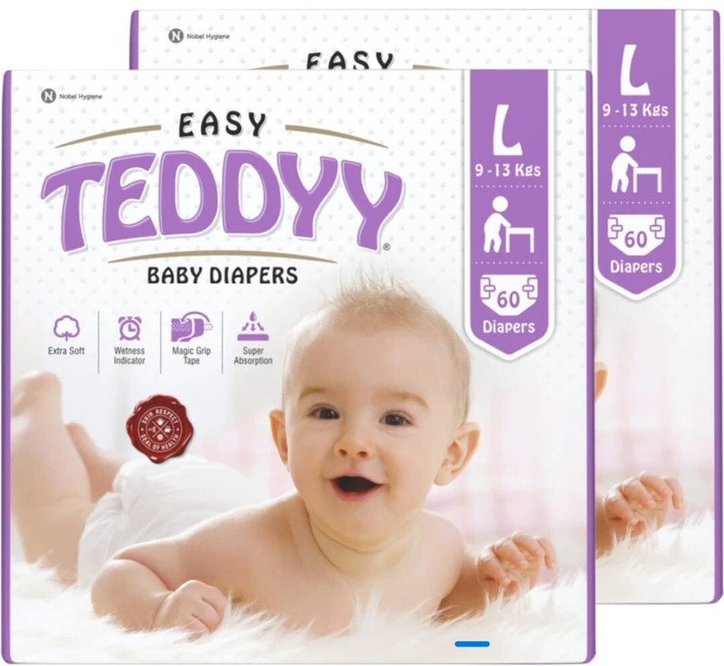 TEDDY EASY Tape diaper - Large (60 pieces) - ( Pack of 2 ) L- ( 120 Pieces ) - L(120 Pieces)