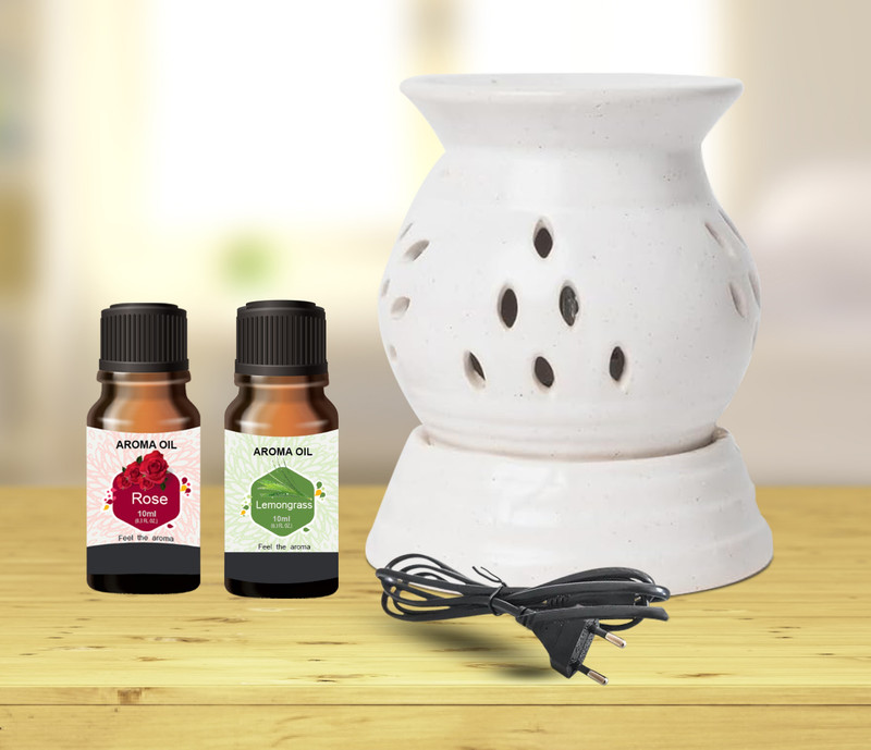 PEEPRESION Ceramic Electric Aroma Oil Diffuser With Bulb /Electric Diffuser Matki Shape Night Lamp | Home, Office, Spa, Bedroom, Club, Temple, Pub Bar, Gym Diffuser(White)