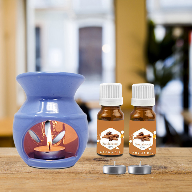 PEEPRESION Ceramic Aroma Blue Burner with 10ml Sandalwood Scented Aroma Oil & 2 Pcs Candles Home, Office, Spa, Hotel, Temple, Club, Pub Bar, Gym, Bed Room Diffuser(Blue)
