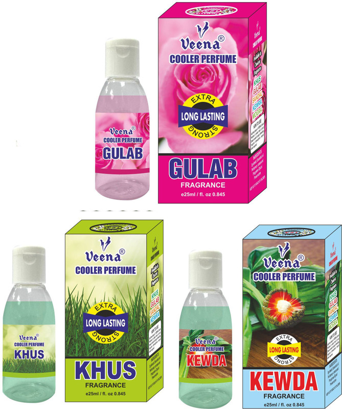 Veena Khus |Gulab |Kewra| Cooler Perfume Long Lasting Alcohol Free 3 pcs Cooler Diffuser(Multicolor)