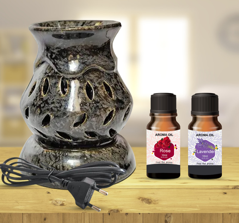 PEEPRESION Electric Oil Diffuser With (10ml each)Lavender & Rose Fragrance Oil Suitable For, Spa, Office Diffuser, Bedroom, Conference Hall, Meeting Room, Parlour, Studio Diffuser(Black)